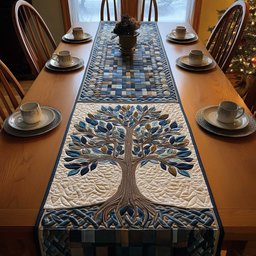 Blue Tree with Mosaic Border Table Runner - Made to Order TABLE928
