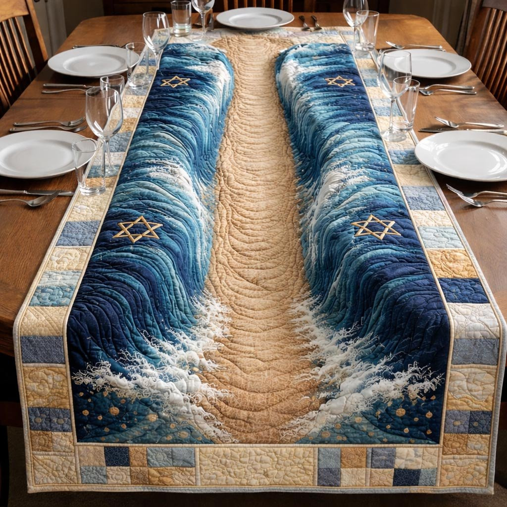 Blue Waves with Star Border Table Runner - Made to Order TABLE928