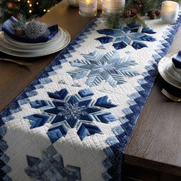 Blue Snowflake Star on White Table Runner - Made to Order TABLE928