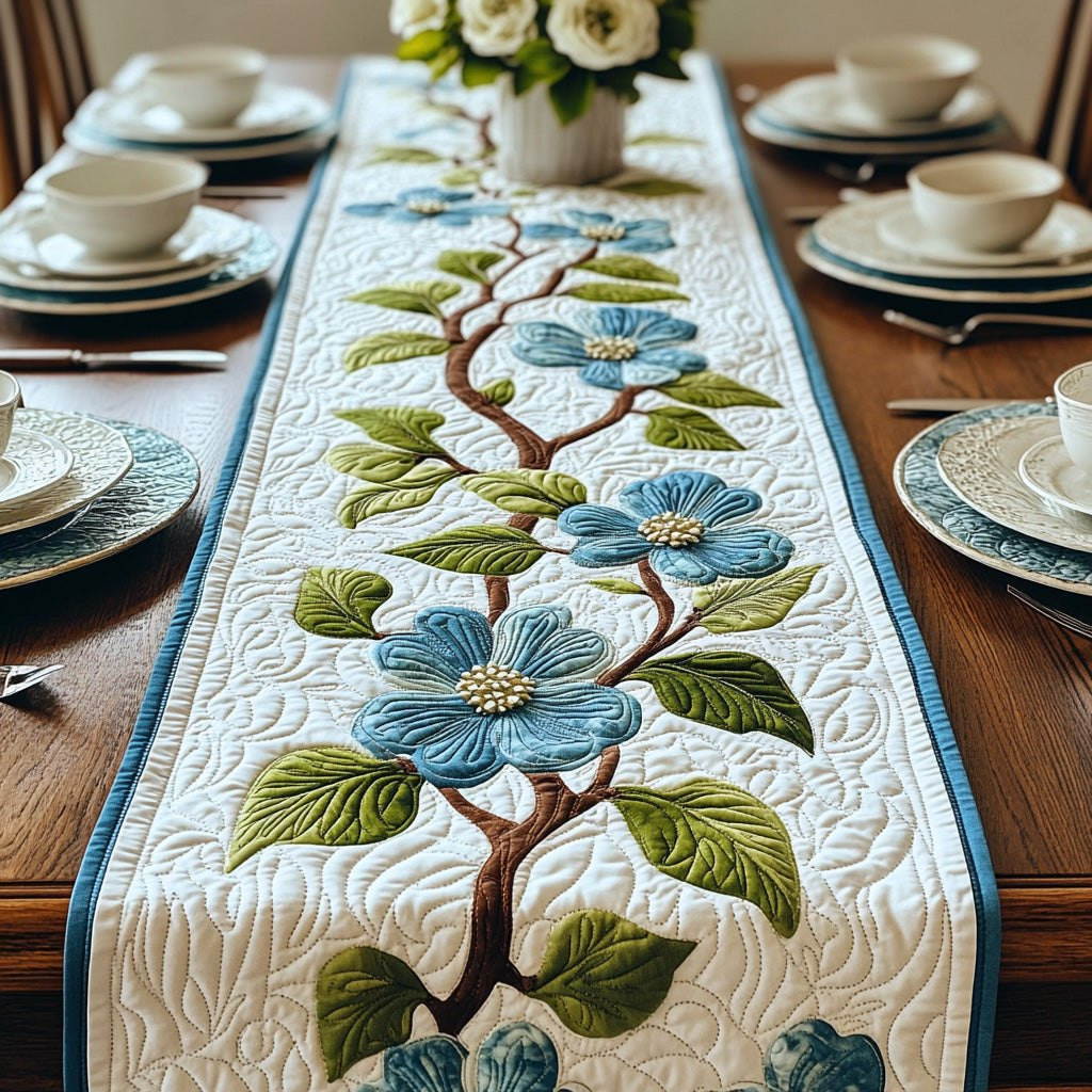 Blue Flower Vine with Sky Border Table Runner - Made to Order TABLE928