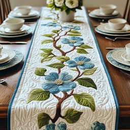 Blue Flower Vine with Sky Border Table Runner - Made to Order TABLE928