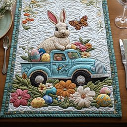 Blue Truck with Bunny and Eggs Table Runner - Made to Order TABLE928