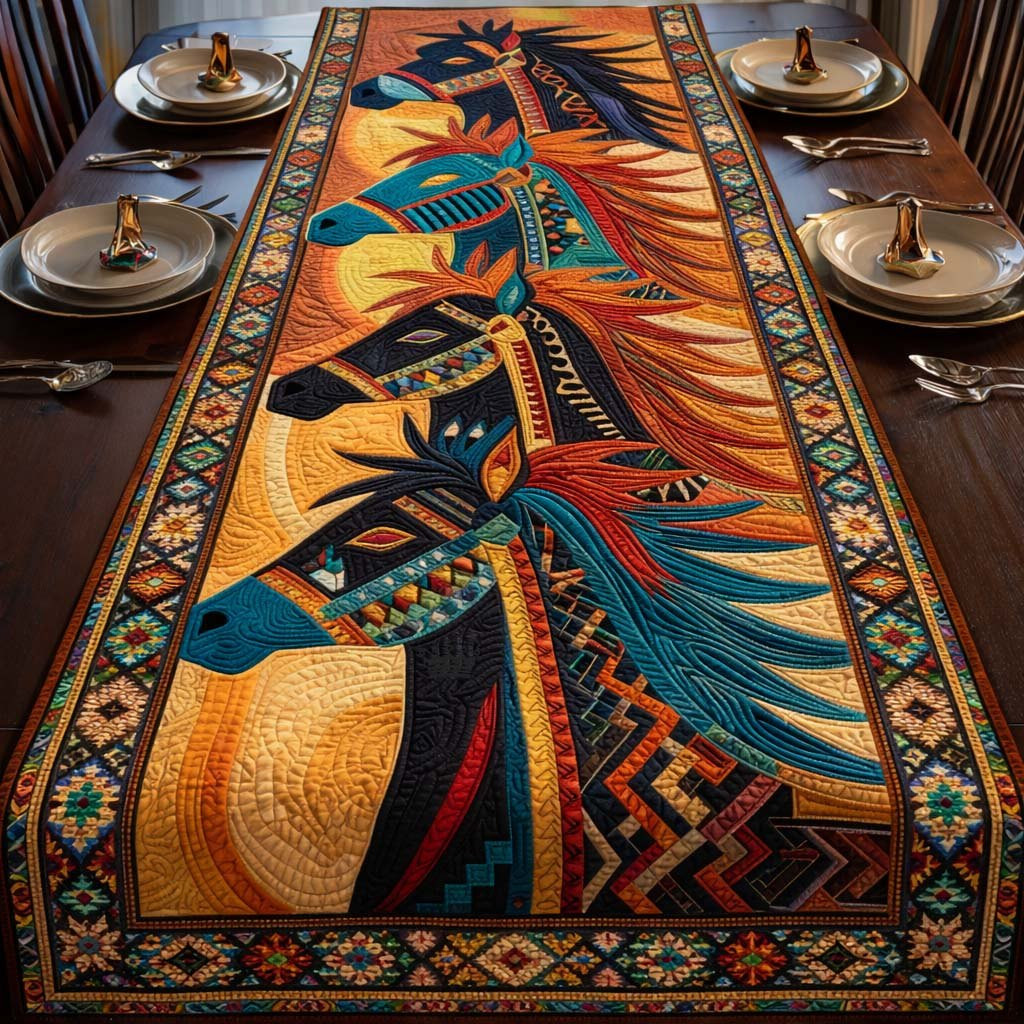 Blue Horse on Aztec Pattern Table Runner - Made to Order TABLE928