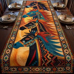 Blue Horse on Aztec Pattern Table Runner - Made to Order TABLE928