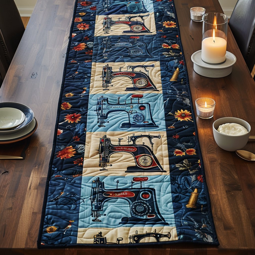 Blue Sewing Machine Table Runner - Made to Order TABLE928