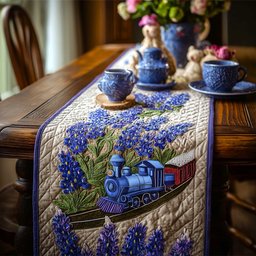 Blue Train Among Bluebonnets Table Runner - Made to Order TABLE928