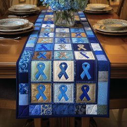 Blue Ribbons in Quilt Blocks Table Runner - Made to Order TABLE928
