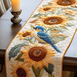 Bluebird with Golden Sunflowers Table Runner - Made to Order TABLE928