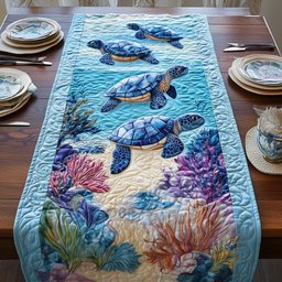 Blue Turtles Above Pink Coral Table Runner - Made to Order TABLE928