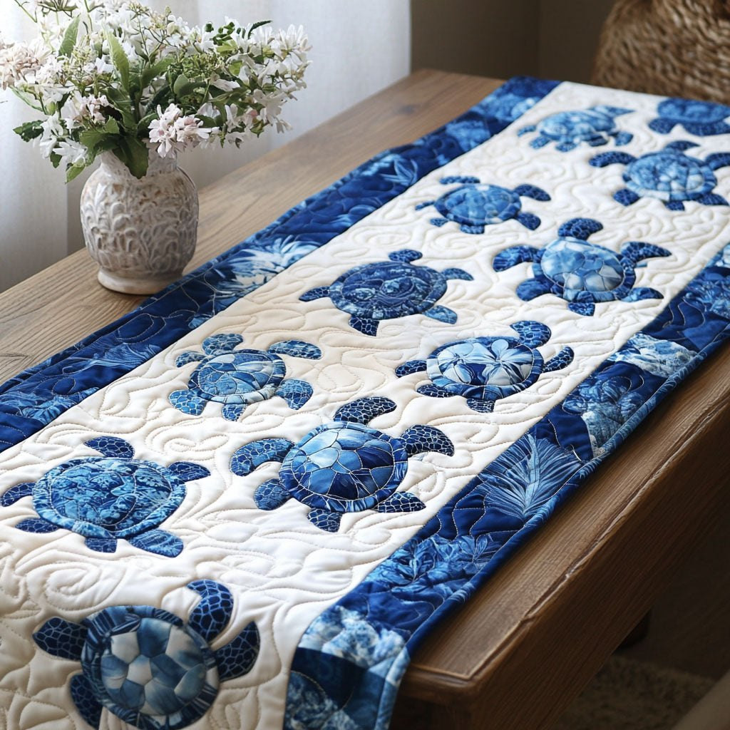 Blue Sea Turtles on White Table Runner - Made to Order TABLE928