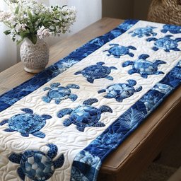 Blue Sea Turtles on White Table Runner - Made to Order TABLE928