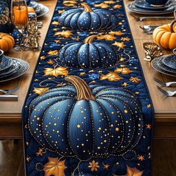 Blue Pumpkin with Gold Stars Table Runner - Made to Order TABLE928