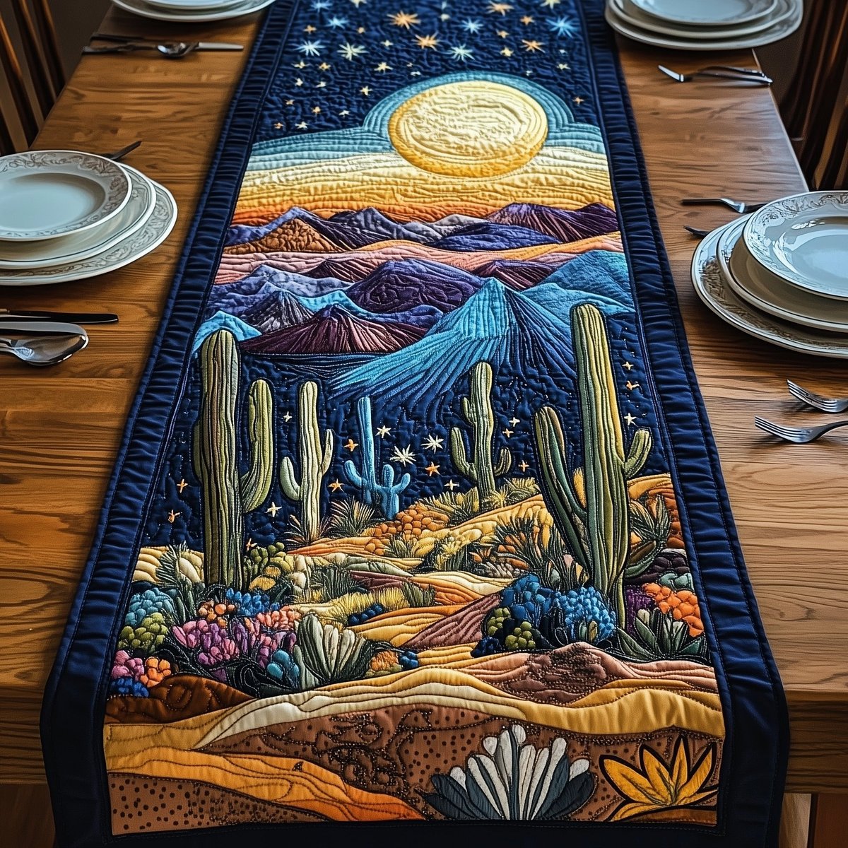 Blue Mountains Behind Tall Cactus Table Runner - Made to Order TABLE928