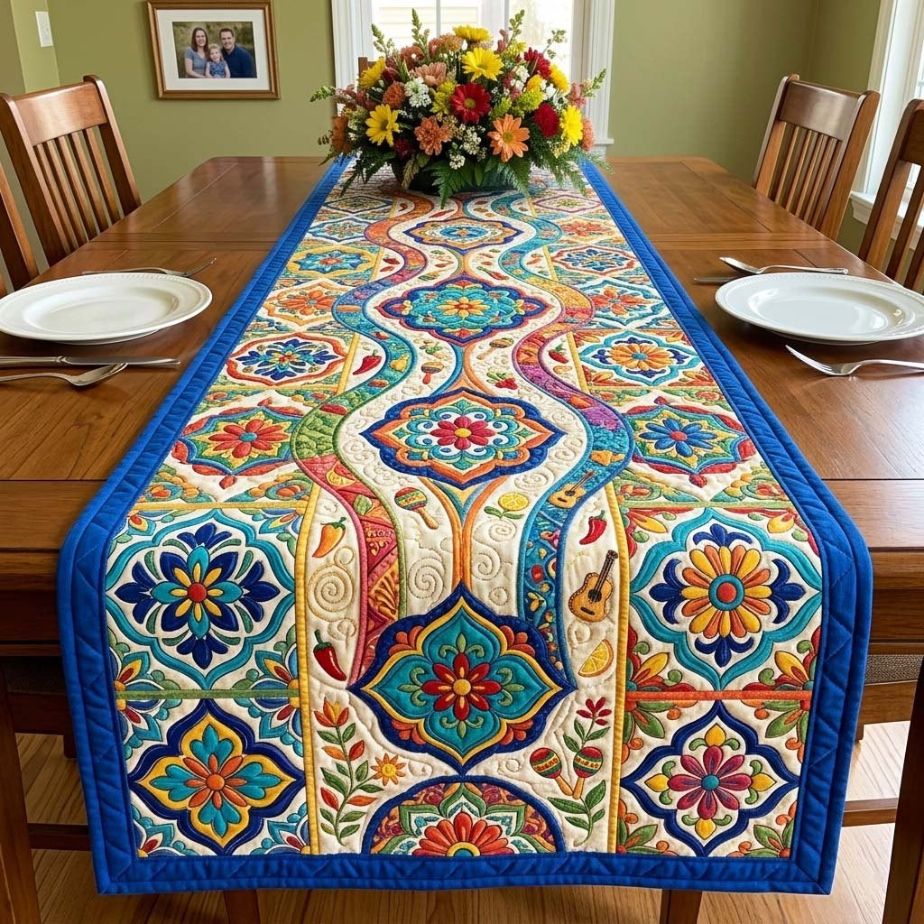 Blue Talavera Tile Pattern Table Runner - Made to Order TABLE928