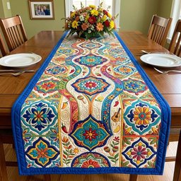 Blue Talavera Tile Pattern Table Runner - Made to Order TABLE928