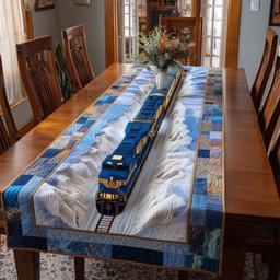 Blue Train with Patchwork Border Table Runner - Made to Order TABLE928