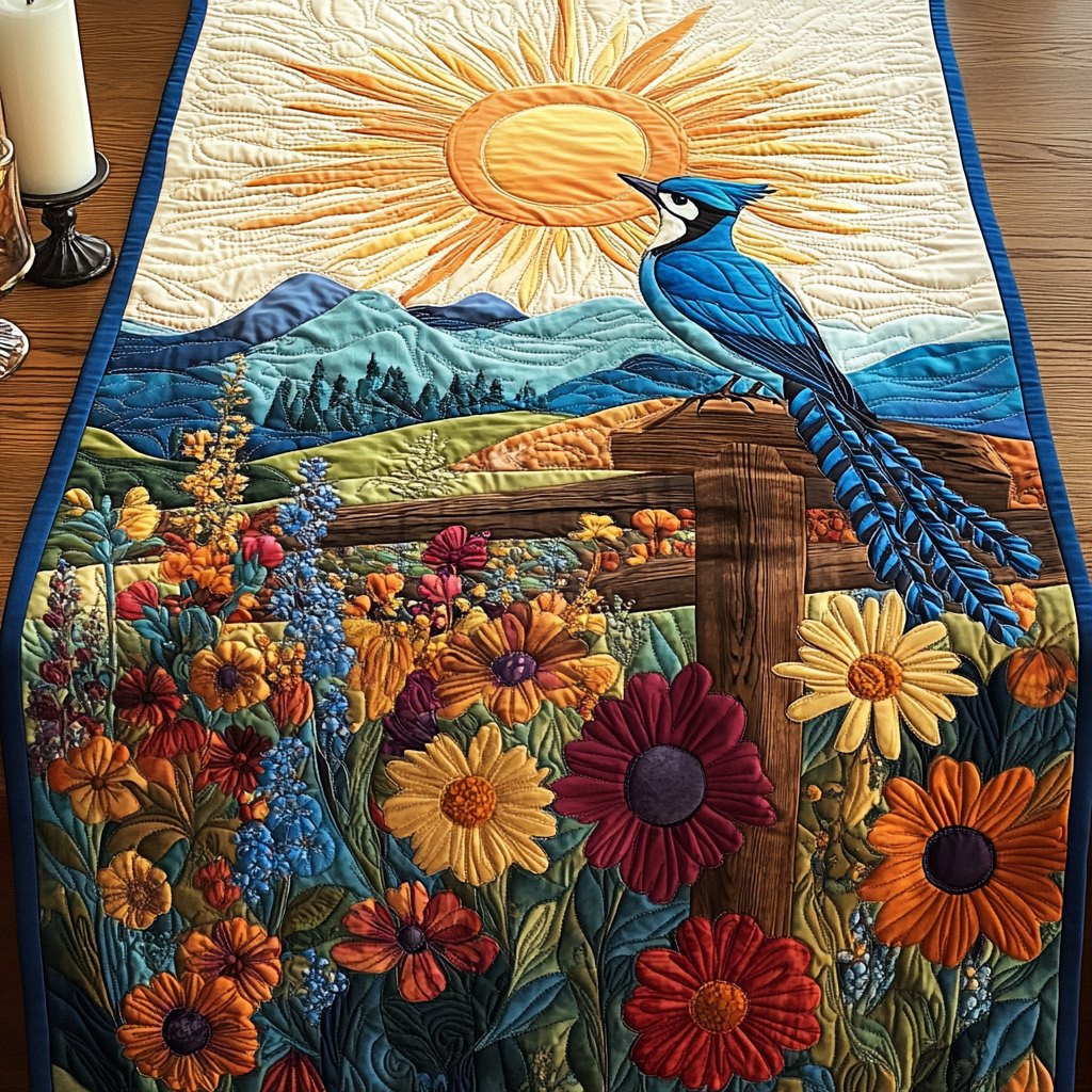 Bluebird with Wildflowers Table Runner - Made to Order TABLE928