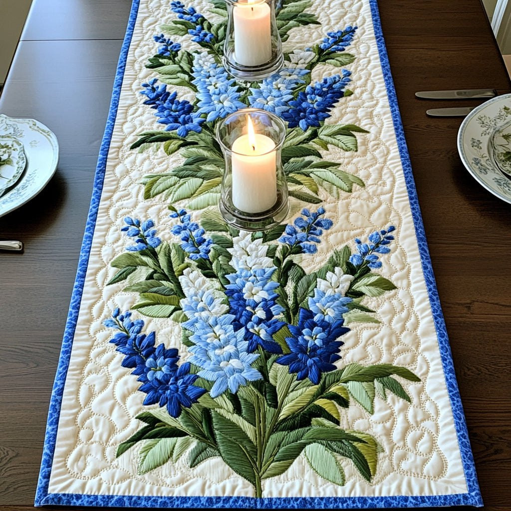 Blue Hyacinths on Cream Table Runner - Made to Order TABLE928