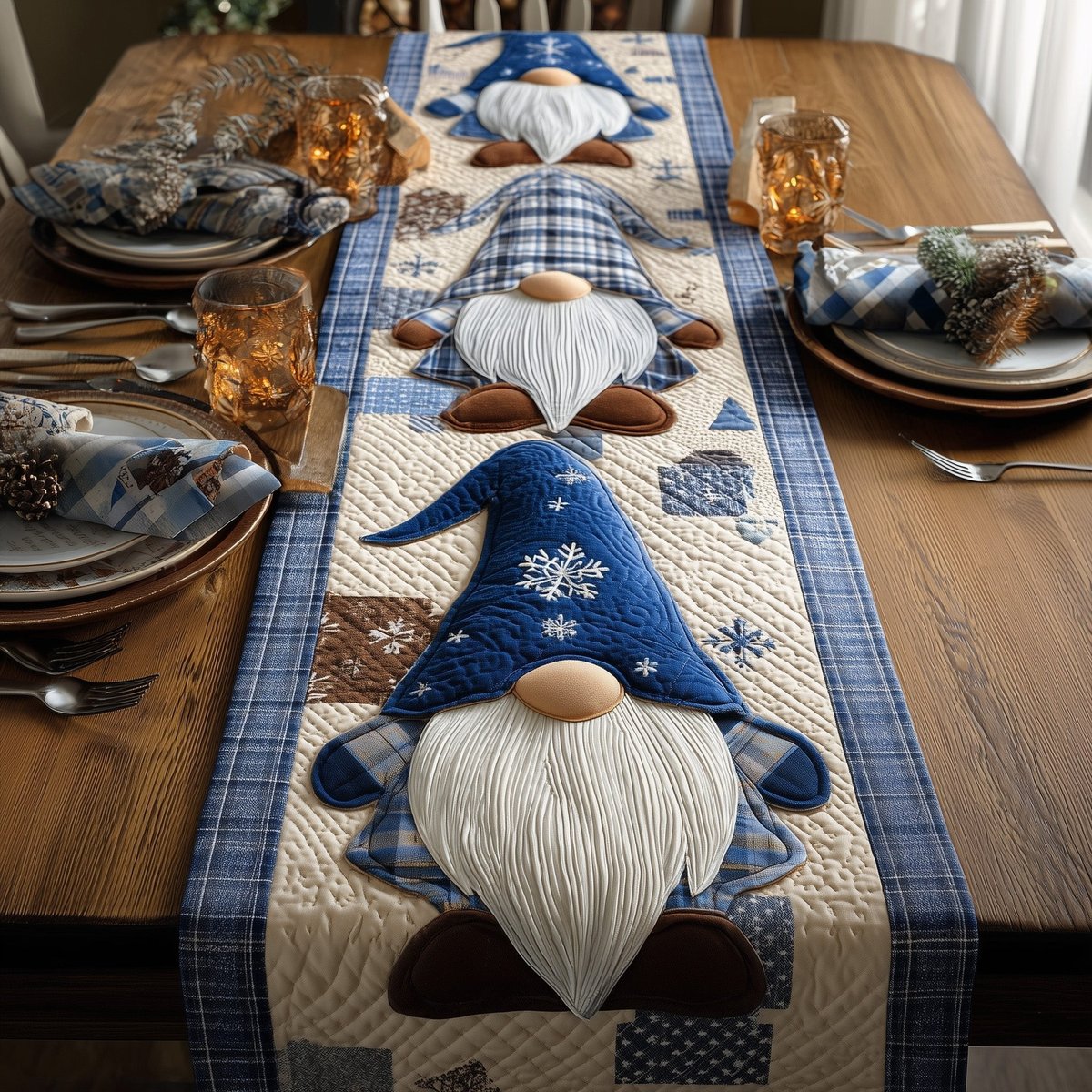Blue Gnome with Snowflakes Table Runner - Made to Order TABLE928