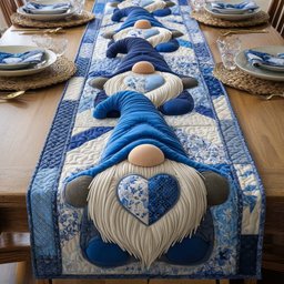 Blue Gnome on Blue Patchwork Table Runner - Made to Order TABLE928