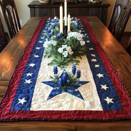 Blue Star with White Flowers Table Runner - Made to Order TABLE928