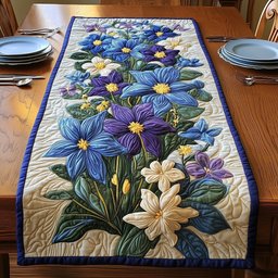 Blue Purple and Cream Flower Cluster Table Runner - Made to Order TABLE928