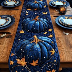 Blue Pumpkin with Maple Leaves Table Runner - Made to Order TABLE928