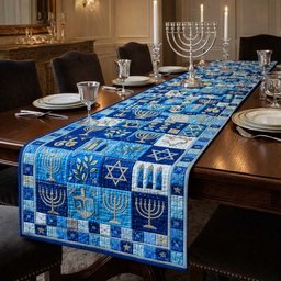 Blue Menorah Blocks with Stars Table Runner - Made to Order TABLE928