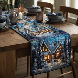 Blue Night Cabin Among Pines Table Runner - Made to Order TABLE928