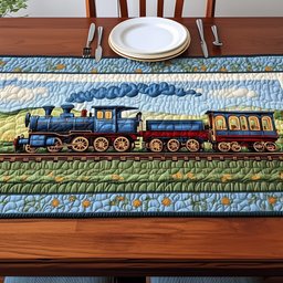 Blue Steam Train on Prairie Track Table Runner - Made to Order TABLE928