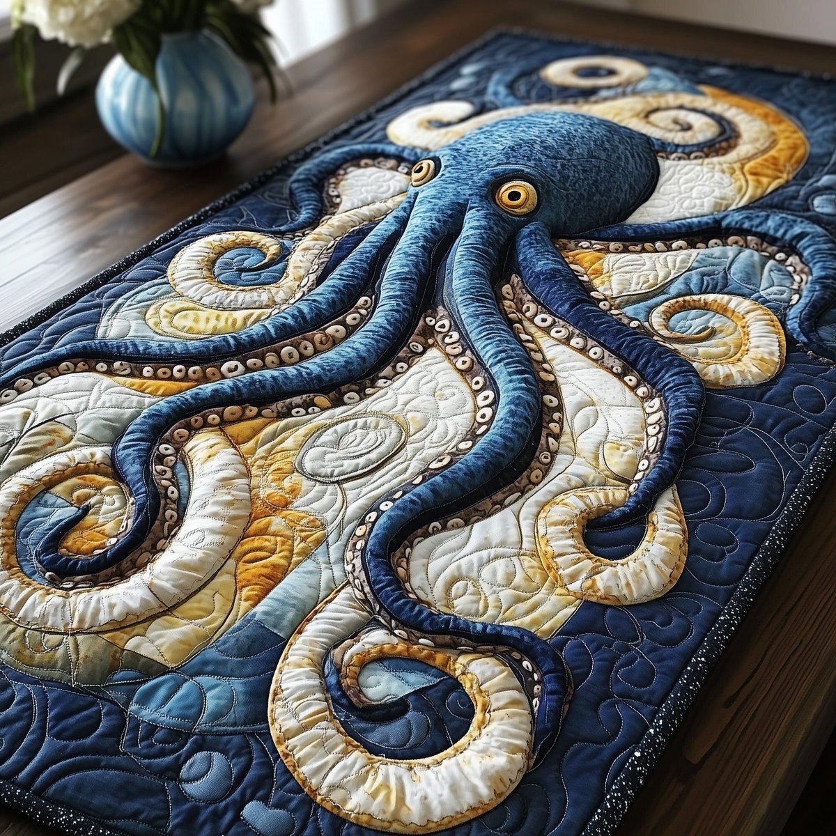 Blue Octopus with Cream Tentacles Table Runner - Made to Order TABLE928