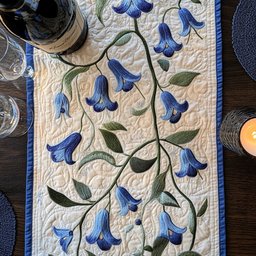Bluebell Vine on Cream with Navy Border Table Runner - Made to Order TABLE928