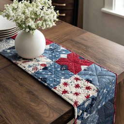 Blue and Red Star Patchwork Table Runner - Made to Order TABLE928