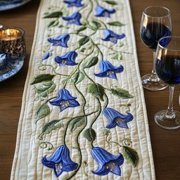 Blue Bellflowers on Cream Vine Table Runner - Made to Order TABLE928