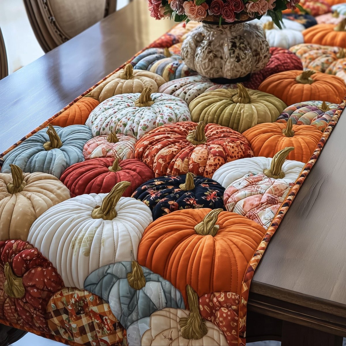 Blue and Floral Pumpkins Table Runner - Made to Order TABLE928