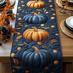 Blue and Orange Pumpkins with Vines Table Runner - Made to Order TABLE928