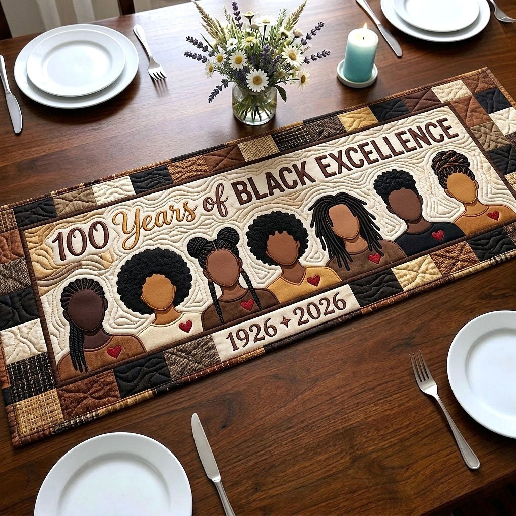 Black Excellence Century on Cream Table Runner - Made to Order TABLE928
