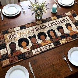Black Excellence Century on Cream Table Runner - Made to Order TABLE928