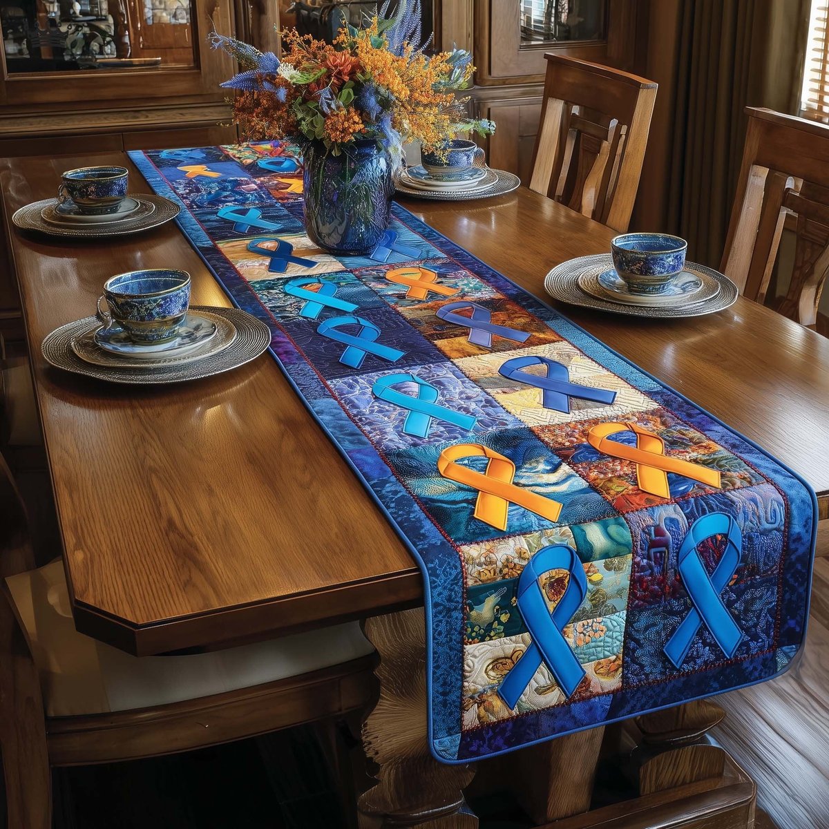 Blue and Orange Awareness Ribbons Table Runner - Made to Order TABLE928