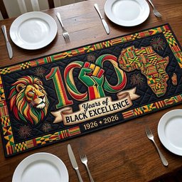 Black Excellence with Golden Lion Table Runner - Made to Order TABLE928