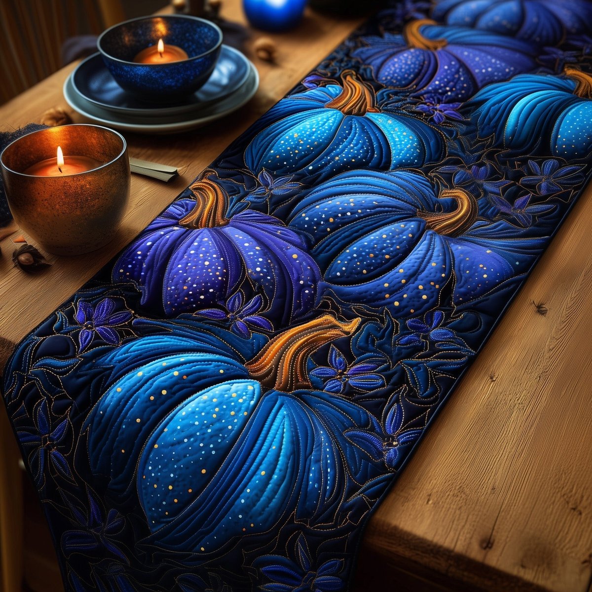 Blue and Purple Glowing Pumpkins Table Runner - Made to Order TABLE928