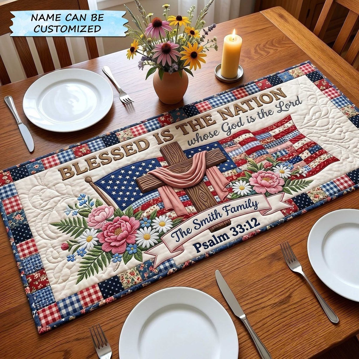 Blessed Is the Nation Psalm 33 Table Runner - Made to Order TABLE928
