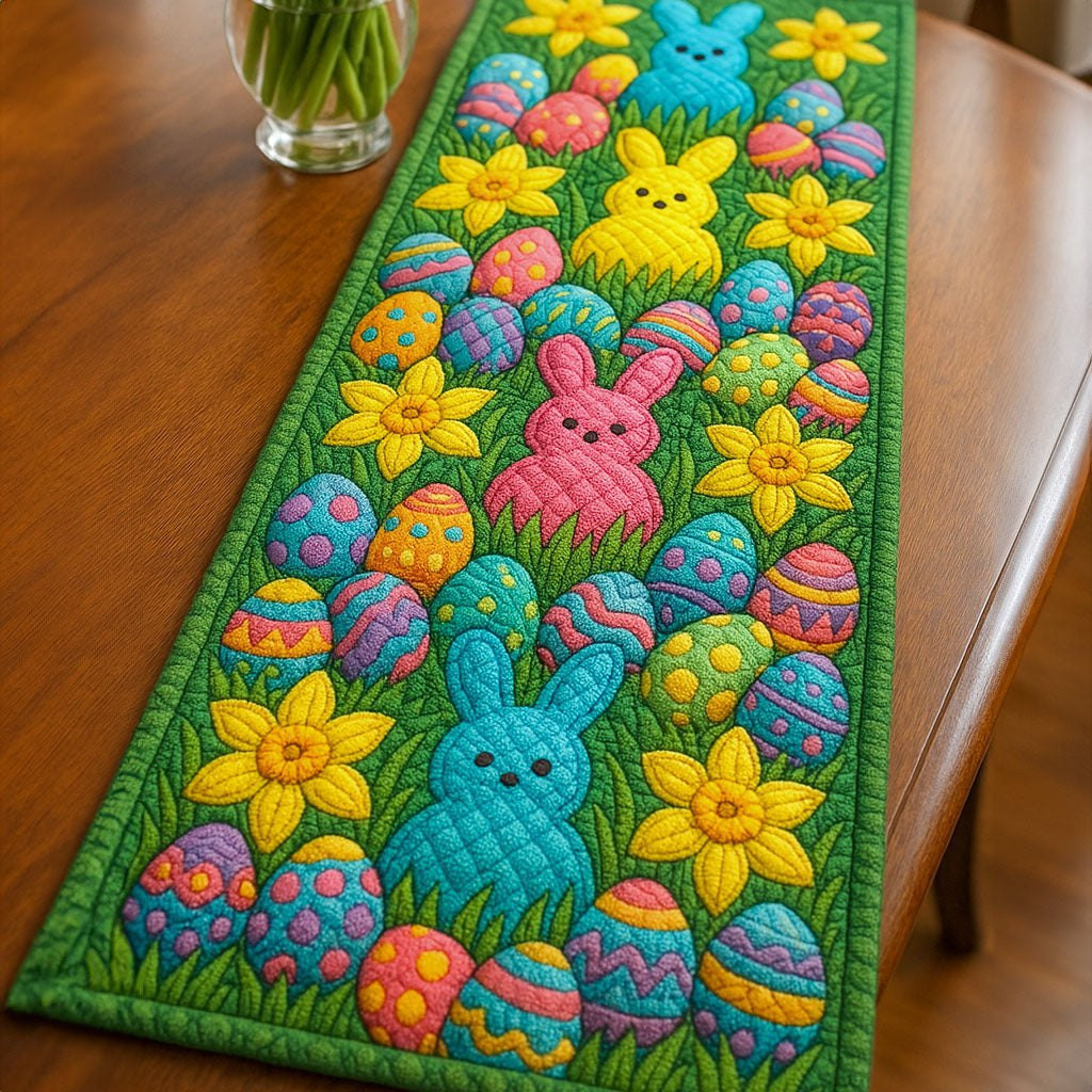 Blue Bunnies with Eggs and Daffodils Table Runner - Made to Order TABLE928