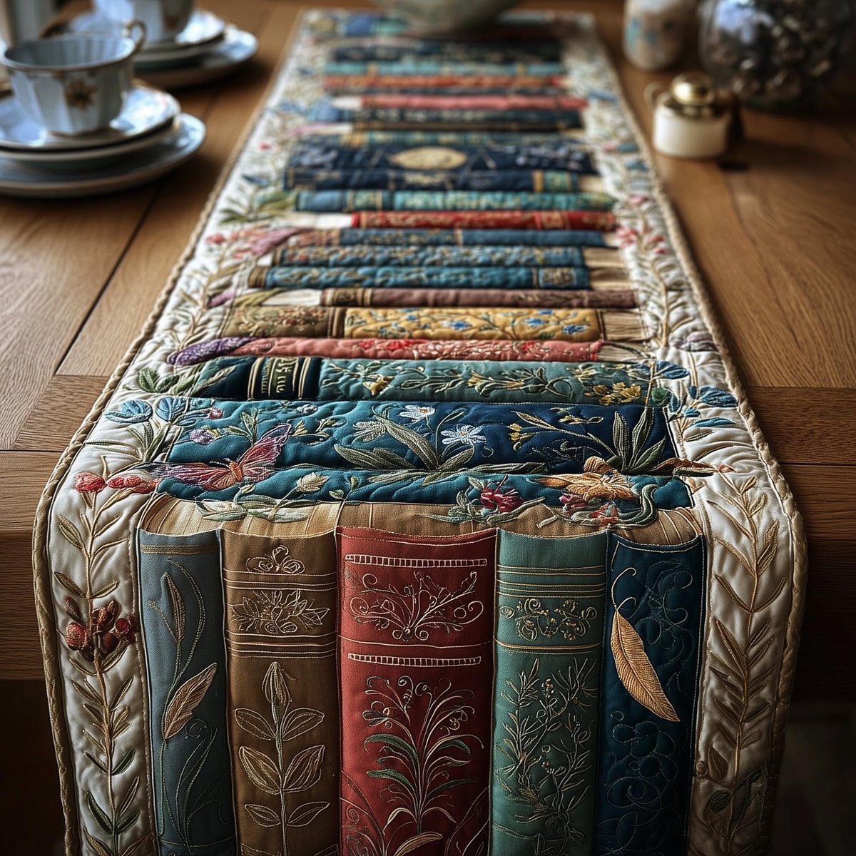Blue and Teal Book Spines Table Runner - Made to Order TABLE928