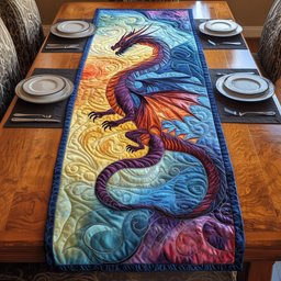 Blue Dragon on Rainbow Swirl Table Runner - Made to Order TABLE928