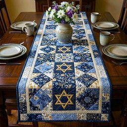 Blue and White Patchwork Stars Table Runner - Made to Order TABLE928