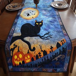 Black Cat on a Moonlit Branch Table Runner - Made to Order TABLE928