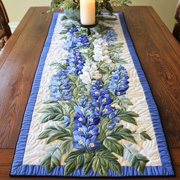 Blue Delphiniums on Cream Table Runner - Made to Order TABLE928