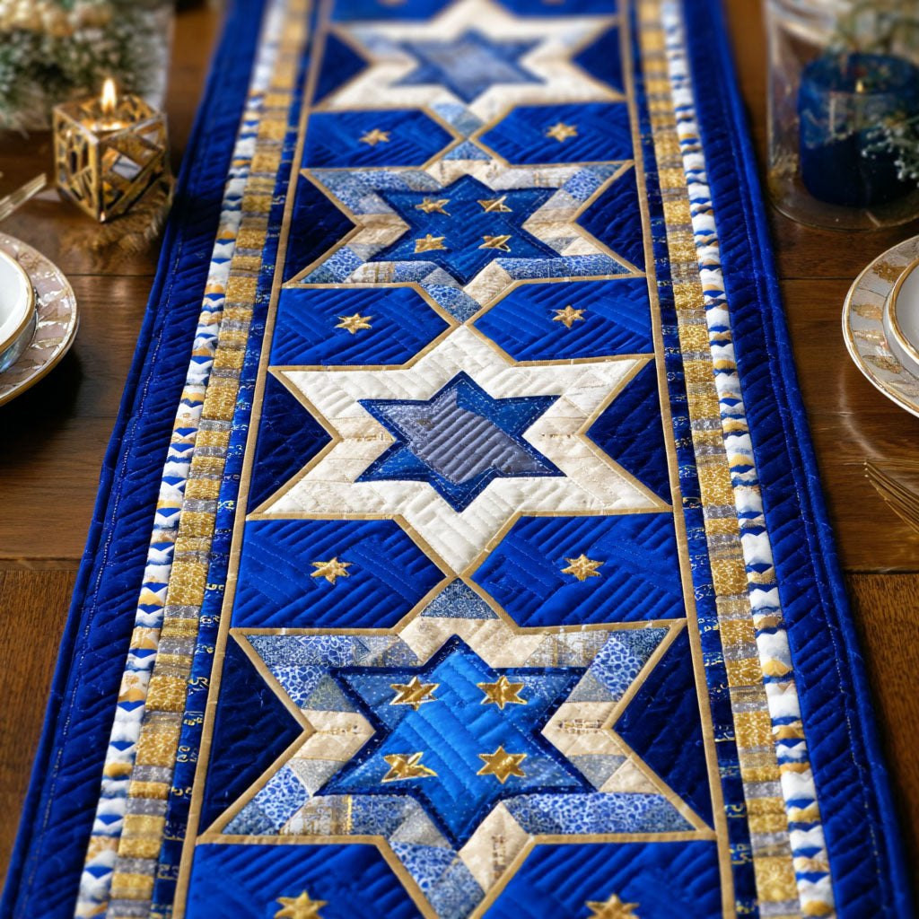 Blue and Gold Star Blocks Table Runner - Made to Order TABLE928