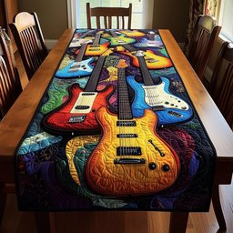 Blue and Golden Guitars Close Up Table Runner - Made to Order TABLE928